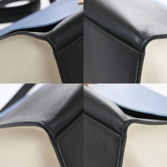 CELINE Logo Trapeze 2way Shoulder Hand Bag Leather Blue Black White 77EF941 - Picture 7 of 15